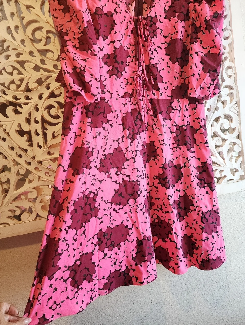 KATE SPADE NEW YORK NWOT WOMENS PINK BUBBLEN DOT SMOCKED FRONT TIE DRESS SIZE 12